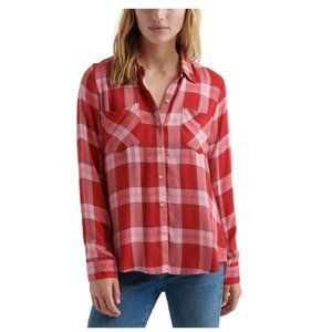 Lucky Brand Plaid Button Down Top in Red - L